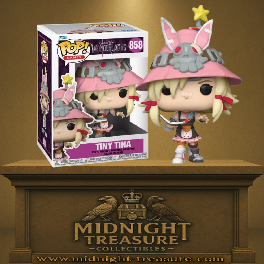 Funko Pop! Tiny Tina’s Wonderlands – Tiny Tina (N°858). Dans sa tenue rose déjantée, avec chapeau lapin et crâne. Une figurine explosive pour les fans de Borderlands.