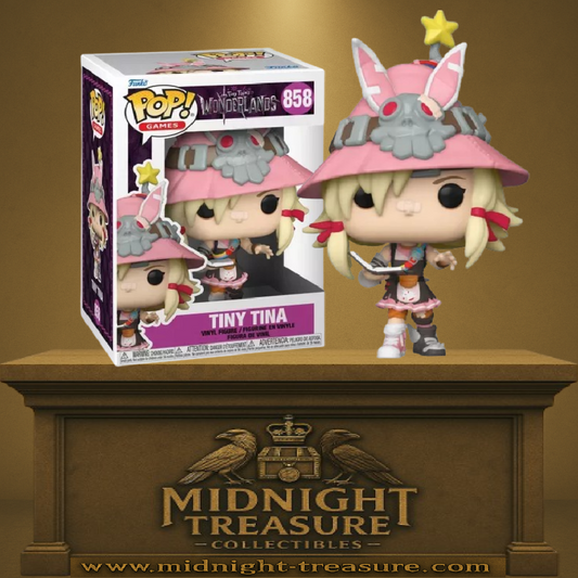 Funko Pop! Tiny Tina’s Wonderlands – Tiny Tina (N°858). Dans sa tenue rose déjantée, avec chapeau lapin et crâne. Une figurine explosive pour les fans de Borderlands.