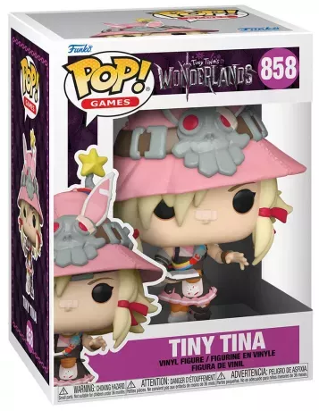 Funko Pop! Tiny Tina’s Wonderlands – Tiny Tina (N°858). Dans sa tenue rose déjantée, avec chapeau lapin et crâne. Une figurine explosive pour les fans de Borderlands.