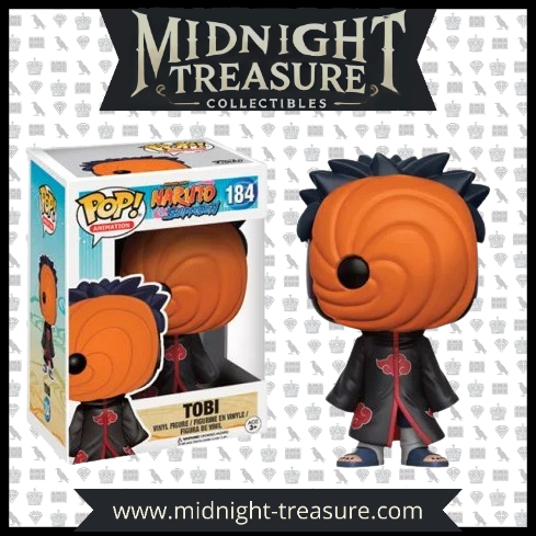 Funko Pop! Naruto Shippuden 184 - Tobi - Akatsuki. Figurine représentant Tobi avec son masque emblématique en spirale et la tenue de l’Akatsuki. Un must-have pour les collectionneurs et fans de Naruto."