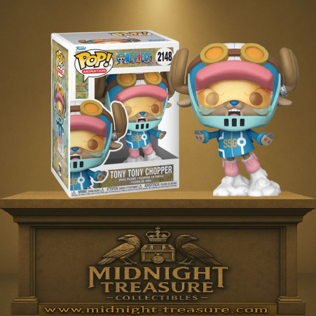 Funko Pop! One Piece – Tony Tony Chopper (N°2148, Egghead). Figurine dynamique avec casque futuriste, fumée et uniforme SSG bleu clair.