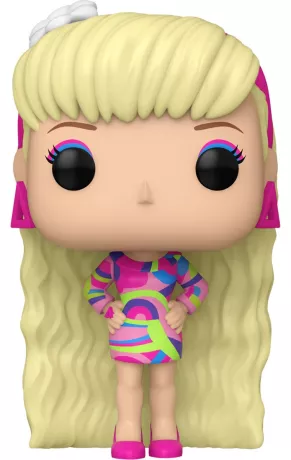Funko Pop! Barbie – Totally Hair Barbie (N°123). Barbie avec une longue chevelure blonde ondulée et une robe multicolore rétro. Une figurine culte inspirée de l’icône des années 90.