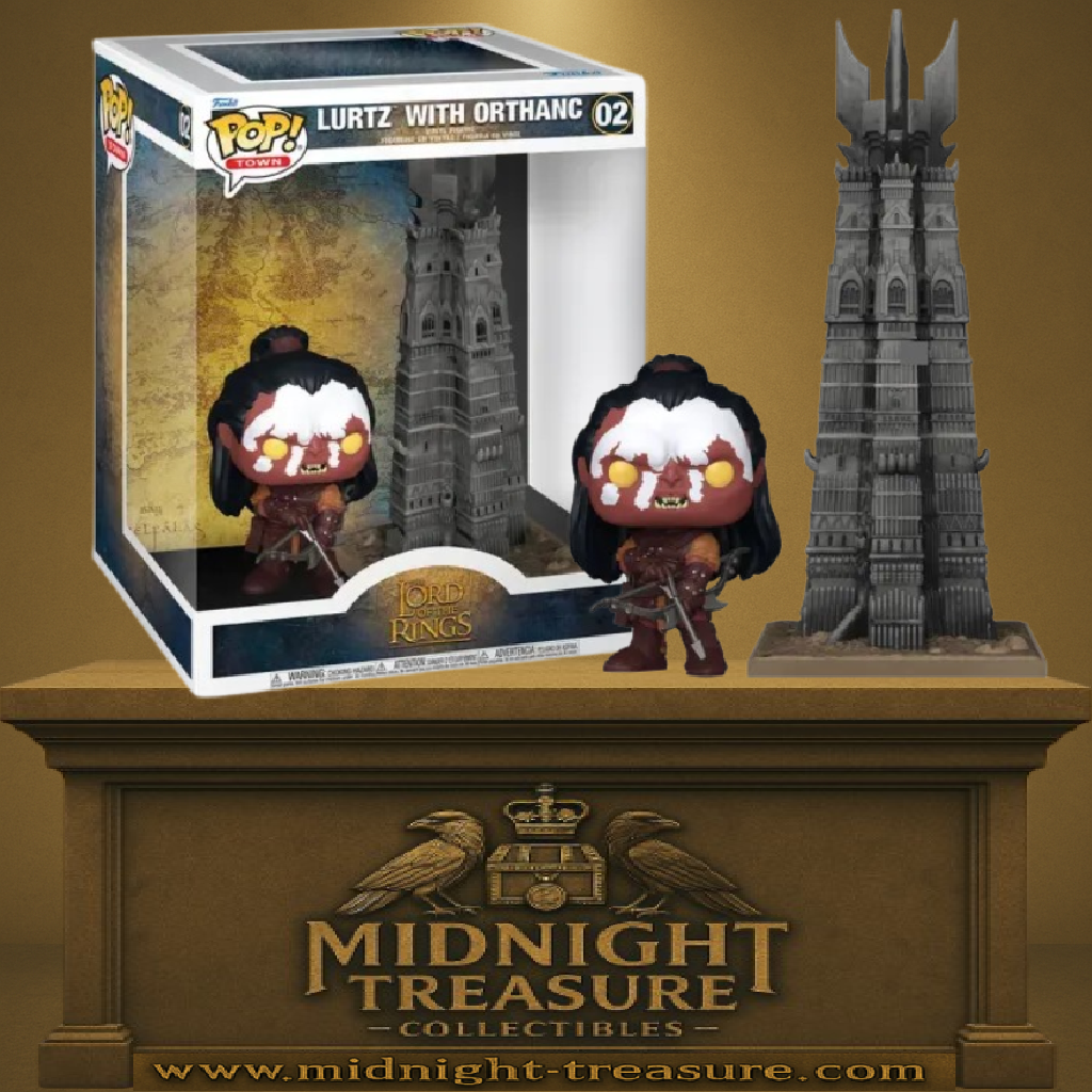 Funko Pop! Town – The Lord of the Rings – Lurtz with Orthanc (N°02). Figurine détaillée de Lurtz avec la tour d’Orthanc, un set emblématique de l’univers du Seigneur des Anneaux.
