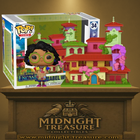 Funko Pop! Town Disney Encanto – Mirabel avec Casita (N°34). Figurine détaillée représentant Mirabel avec ses lunettes et sa tenue colorée, accompagnée de la maison magique Casita. Un set incontournable pour les fans d’Encanto.