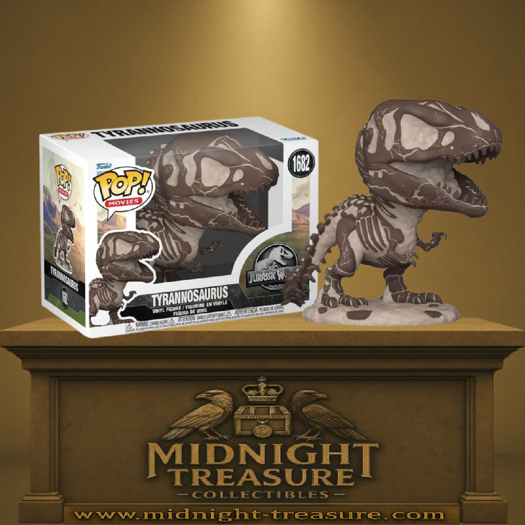 Funko Pop! Jurassic World – Tyrannosaurus Skeleton (N°1682). Figurine fossile détaillée du T-Rex avec effet pierre réaliste, inspirée de la saga Jurassic World.