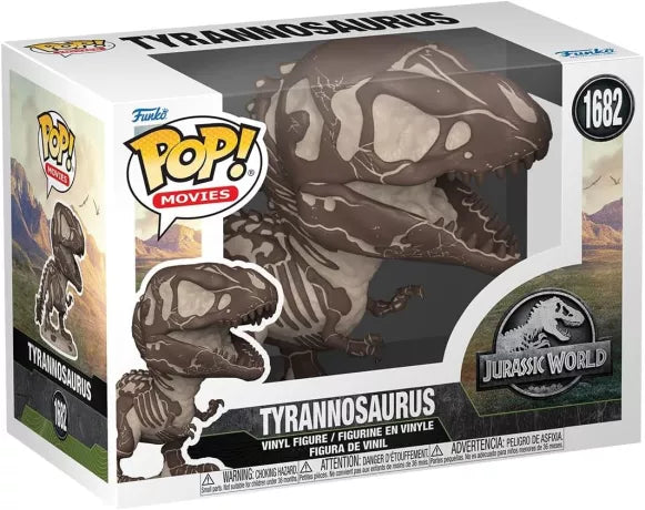 Funko Pop! Jurassic World – Tyrannosaurus Skeleton (N°1682). Figurine fossile détaillée du T-Rex avec effet pierre réaliste, inspirée de la saga Jurassic World.