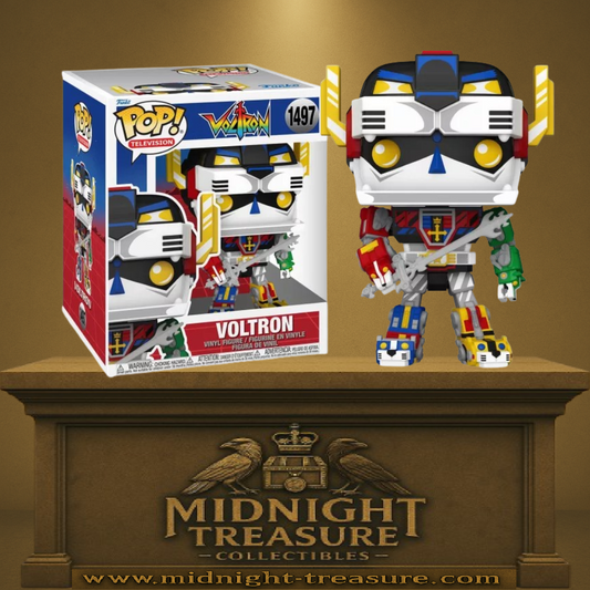 Funko Pop! Voltron – Voltron (N°1497) – 15 cm. Figurine représentant le robot emblématique fusionné des cinq lions. Un incontournable rétro pour les fans de méchas et de science-fiction.