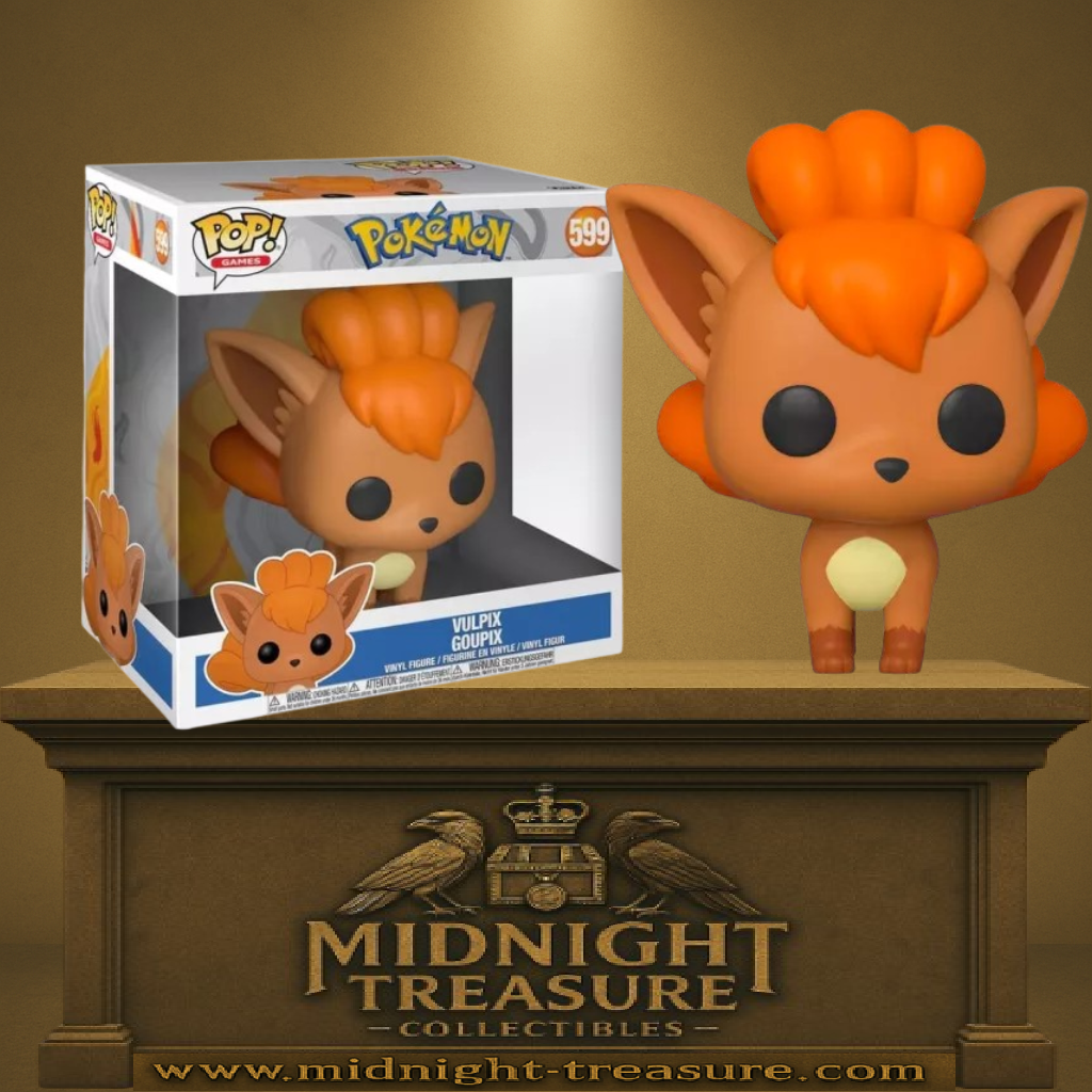 Funko Pop! Pokémon – Goupix (Vulpix) – N°599 – 25 cm. Figurine XL représentant Goupix avec ses six queues enroulées et son pelage flamboyant. Une pièce impressionnante pour les fans de Pokémon.