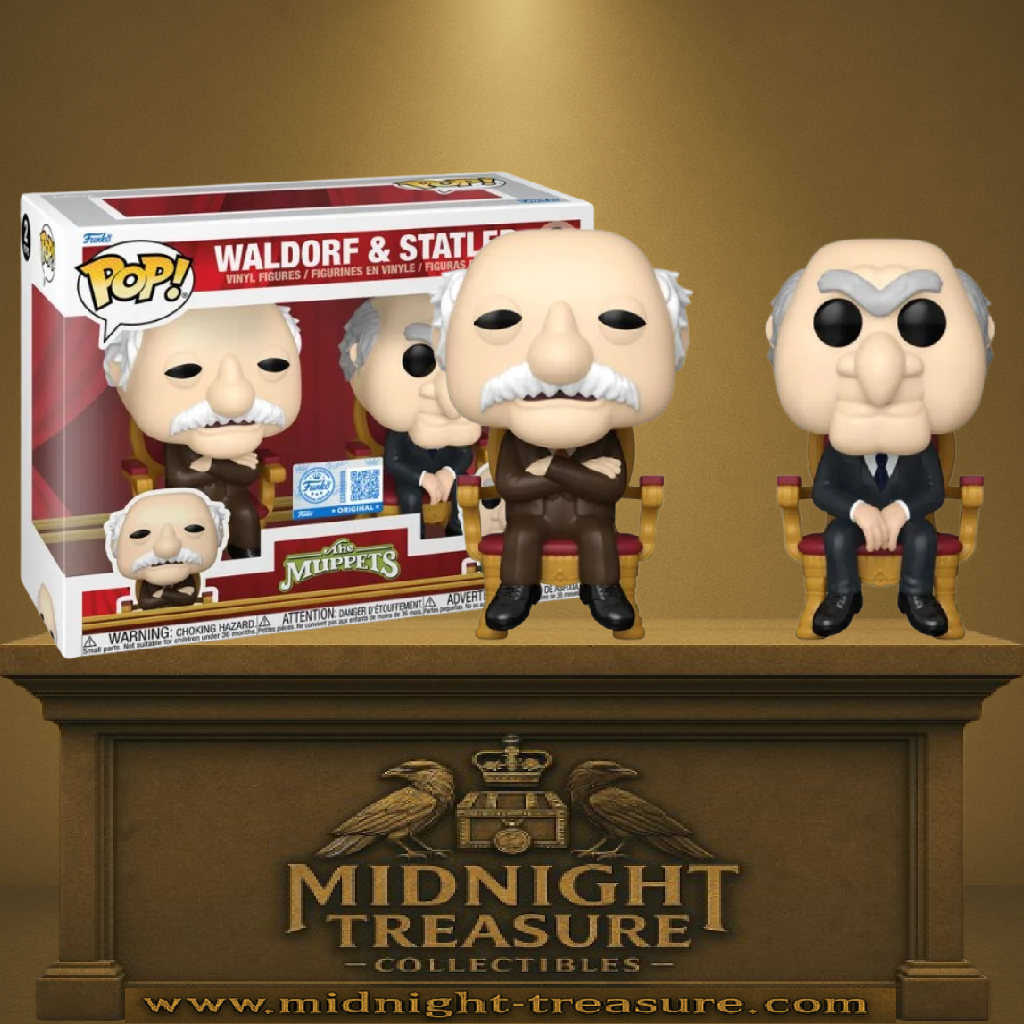 Funko Pop! The Muppets – Waldorf & Statler, duo assis dans leurs fauteuils rouges iconiques.