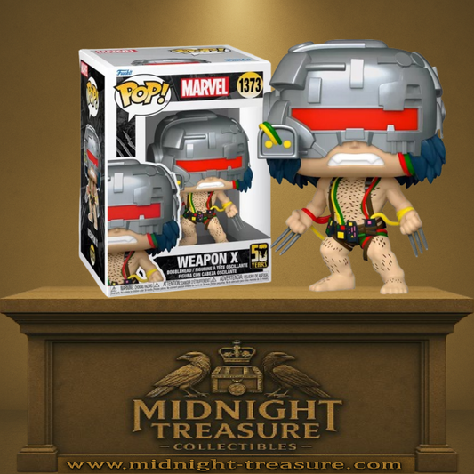 Funko Pop! Marvel – Weapon X (N°1373 – 50 Years). Wolverine torse nu avec casque cybernétique, câbles et griffes déployées. Une pièce emblématique pour les fans de Marvel et de Wolverine.

