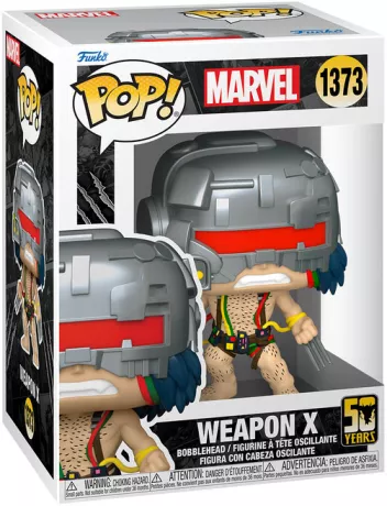 Funko Pop! Marvel – Weapon X (N°1373 – 50 Years). Wolverine torse nu avec casque cybernétique, câbles et griffes déployées. Une pièce emblématique pour les fans de Marvel et de Wolverine.

