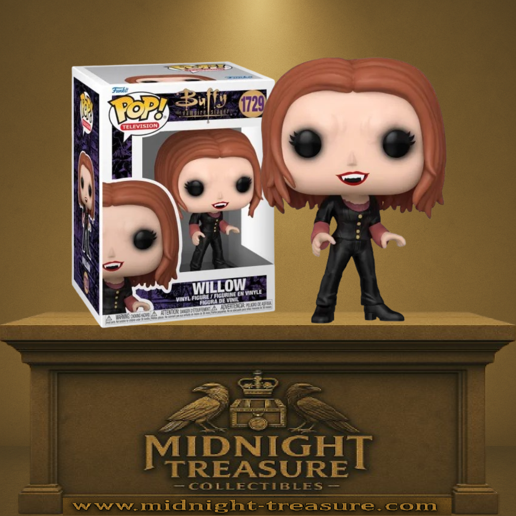 Funko Pop! Buffy contre les Vampires – Willow (N°1729). Figurine représentant Willow en version vampire avec crocs et tenue noire inspirée de l’épisode “The Wish”.