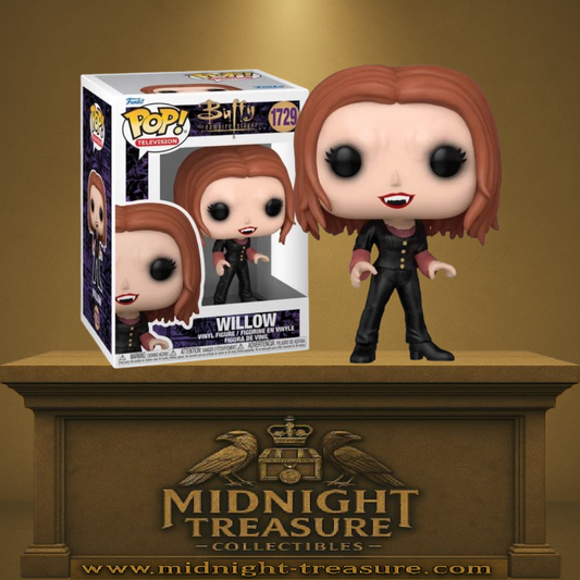 Funko Pop! Buffy contre les Vampires – Willow (N°1729). Figurine représentant Willow en version vampire avec crocs et tenue noire inspirée de l’épisode “The Wish”.