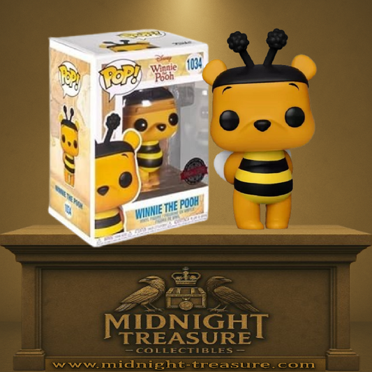 Funko Pop! Disney – Winnie the Pooh (N°1034) – Édition Abeille – Special Edition. Winnie déguisé en adorable abeille avec antennes et ailes. Une figurine douce et rare pour les fans de l’univers Disney.