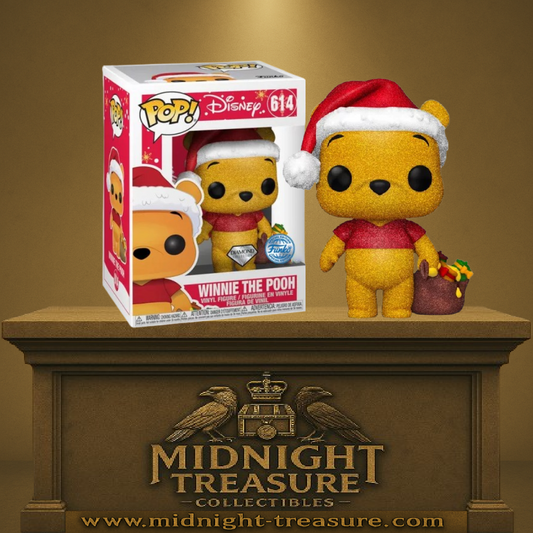 Funko Pop! Disney – Winnie the Pooh (614) – Diamond Glitter – Édition Noël. Figurine brillante de Winnie avec bonnet de Noël et sac à cadeaux. Une pièce festive pour les collectionneurs Disney