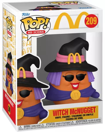 Funko Pop! McDonald’s – Witch McNugget (N°209). Figurine représentant un McNugget déguisé en sorcière avec chapeau noir et foulard violet. Une pièce rétro et magique pour les fans de McDonald’s.