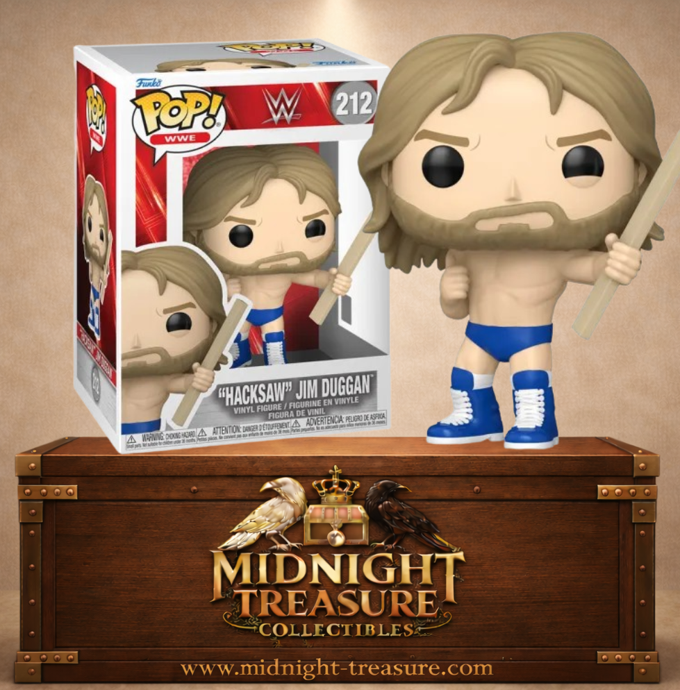 Funko Pop! WWE N°212 – “Hacksaw” Jim Duggan avec son célèbre 2x4 en bois, légende de la WWE et premier vainqueur du Royal Rumble.