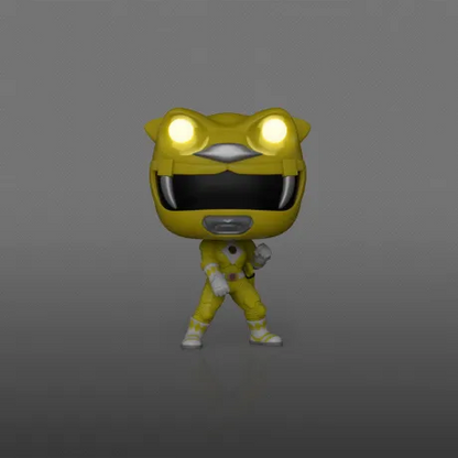 Funko Pop! Power Rangers – Yellow Ranger (N°1781). Version Glow in the Dark avec casque lumineux en forme de tigre. Une figurine culte pour tous les fans de la série Mighty Morphin.