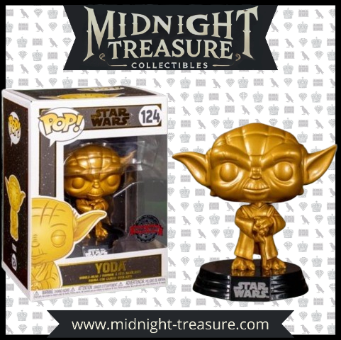 Funko Pop! Yoda 124 - Gold Metallic - Star Wars Special Edition. Figurine dorée du légendaire Maître Jedi Yoda, dans une posture sage et emblématique. Une pièce de collection incontournable pour les fans de Star Wars.