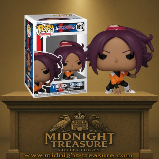 Funko Pop! Bleach – Yoruichi Shihōin (N°1612). Yoruichi en position d’attaque avec sa tenue orange. Une figurine dynamique parfaite pour les fans de Bleach.