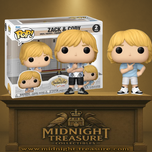 Funko Pop! Disney – La Vie de Palace de Zack et Cody – Pack 2 figurines Zack & Cody. Figurines détaillées représentant les célèbres jumeaux dans leurs tenues emblématiques. Un pack nostalgique pour les fans Disney Channel.