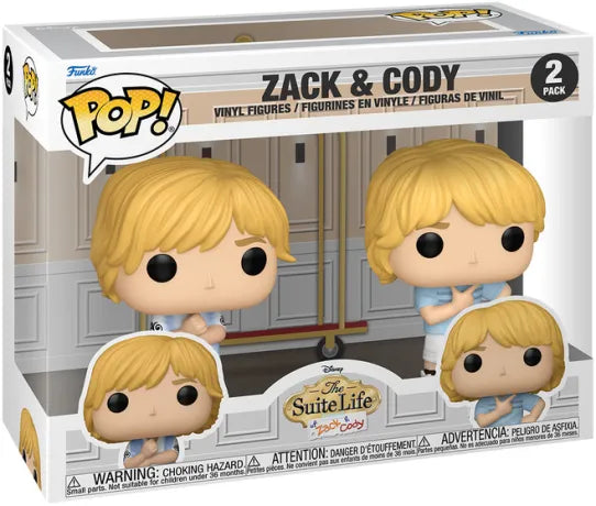 Funko Pop! Disney – La Vie de Palace de Zack et Cody – Pack 2 figurines Zack & Cody. Figurines détaillées représentant les célèbres jumeaux dans leurs tenues emblématiques. Un pack nostalgique pour les fans Disney Channel.
