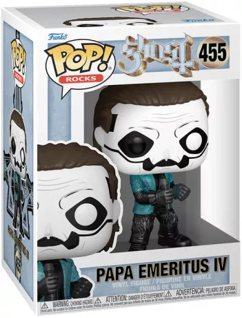 🎤✨ Funko Pop! Rocks N°455 – Papa Emeritus IV (Blue Jacket) (Papa Emeritus IV – Veste bleue) – Glitter – Ghost ✨🎤