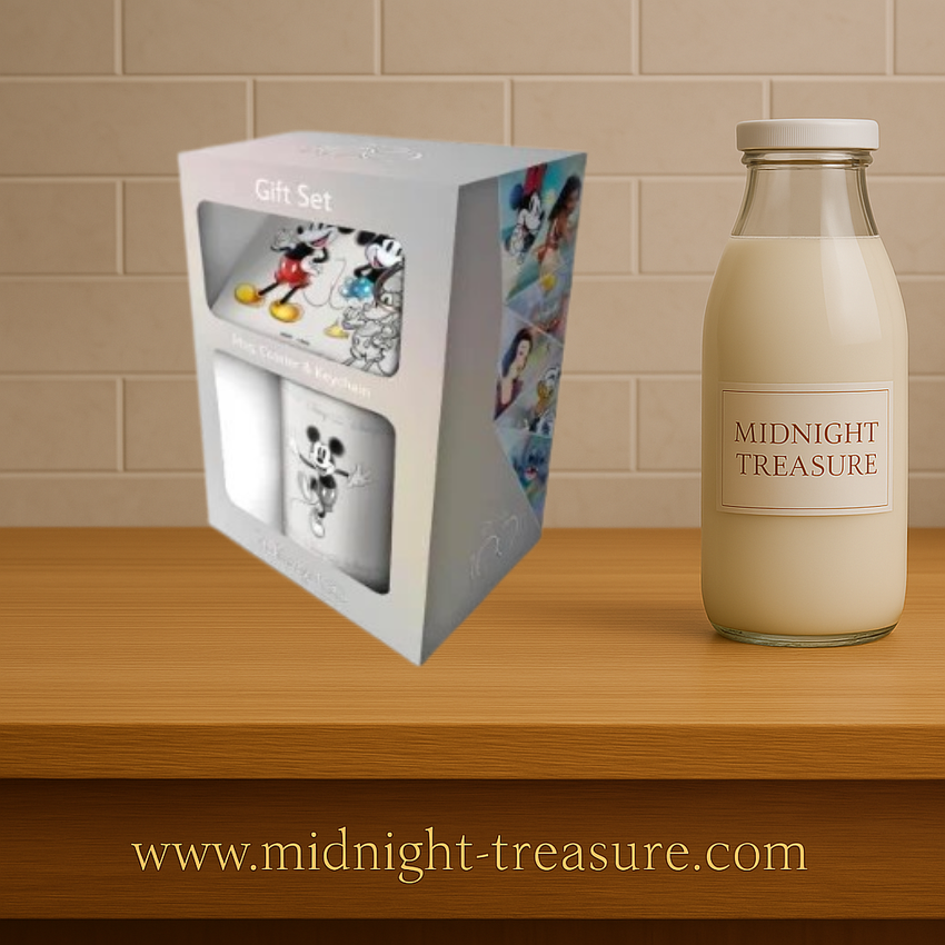 Coffret cadeau Disney D100 Heritage Sketch avec mug, sous-verre et porte-clés à l’effigie de Mickey en style croquis.