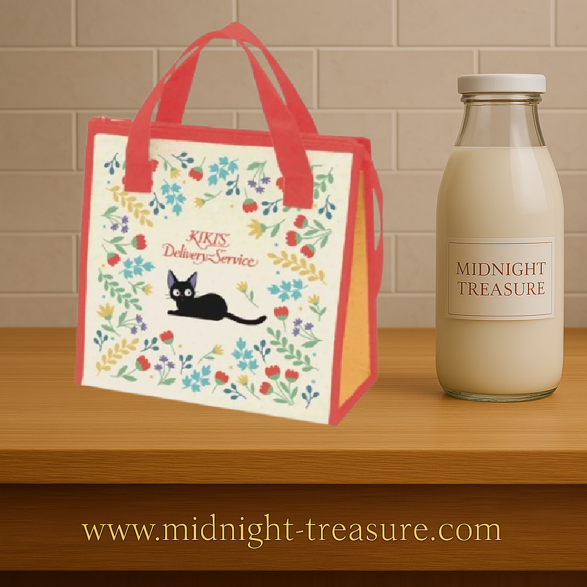 Glacière isotherme Kiki la petite sorcière – Jardin Botanique – 26,5 x 27,5 x 12 cm. Sac glacière avec intérieur aluminium, anses de transport et illustration florale de Jiji, idéale pour pique-niques et repas.