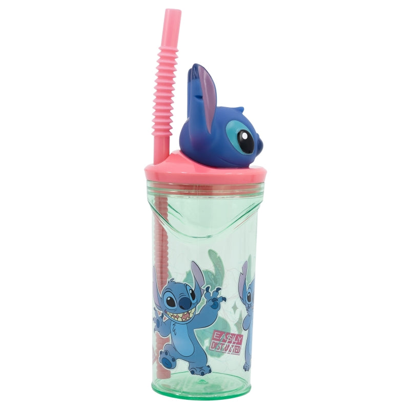 "Gobelet Stitch 3D avec Paille (360 ml) – Disney Lilo & Stitch. Gobelet transparent vert avec illustrations de Stitch et une tête 3D amusante sur le couvercle. Parfait pour les boissons froides et pour tous les fans de Lilo & Stitch."

