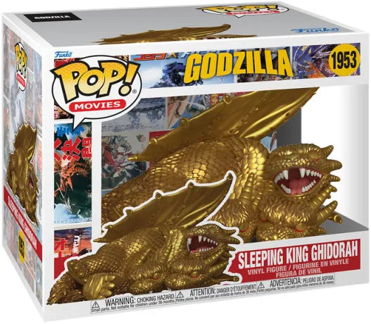 Funko Pop! Movies Godzilla – Sleeping King Ghidorah Gold (N°1953). Figurine Deluxe dorée représentant King Ghidorah endormi, trois têtes et ailes repliées.