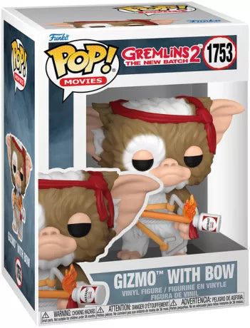 Funko Pop! Gremlins 2 – Gizmo with Bow (N°1753). Gizmo avec bandeau rouge et arc artisanal, flèche enflammée. Figurine détaillée et héroïque pour les fans des Gremlins.