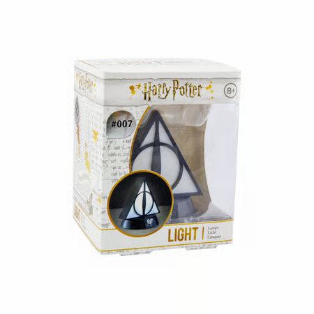 Lampe Harry Potter – Deathly Hallows Icon Light – 11 cm – Paladone. Lampe représentant le symbole des Reliques de la Mort avec une lumière douce et magique. Un objet culte pour les fans de Harry Potter.