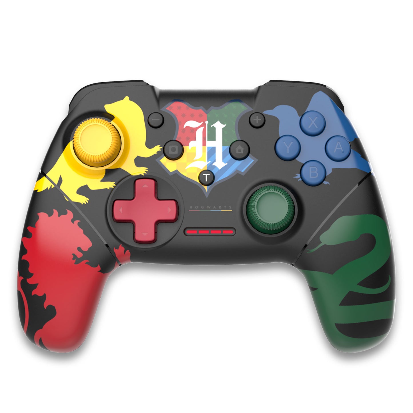 Manette sans fil Harry Potter pour Nintendo Switch et PC, design aux couleurs des quatre maisons de Poudlard. Double vibration, gyroscope et autonomie de 6 à 8 heures.