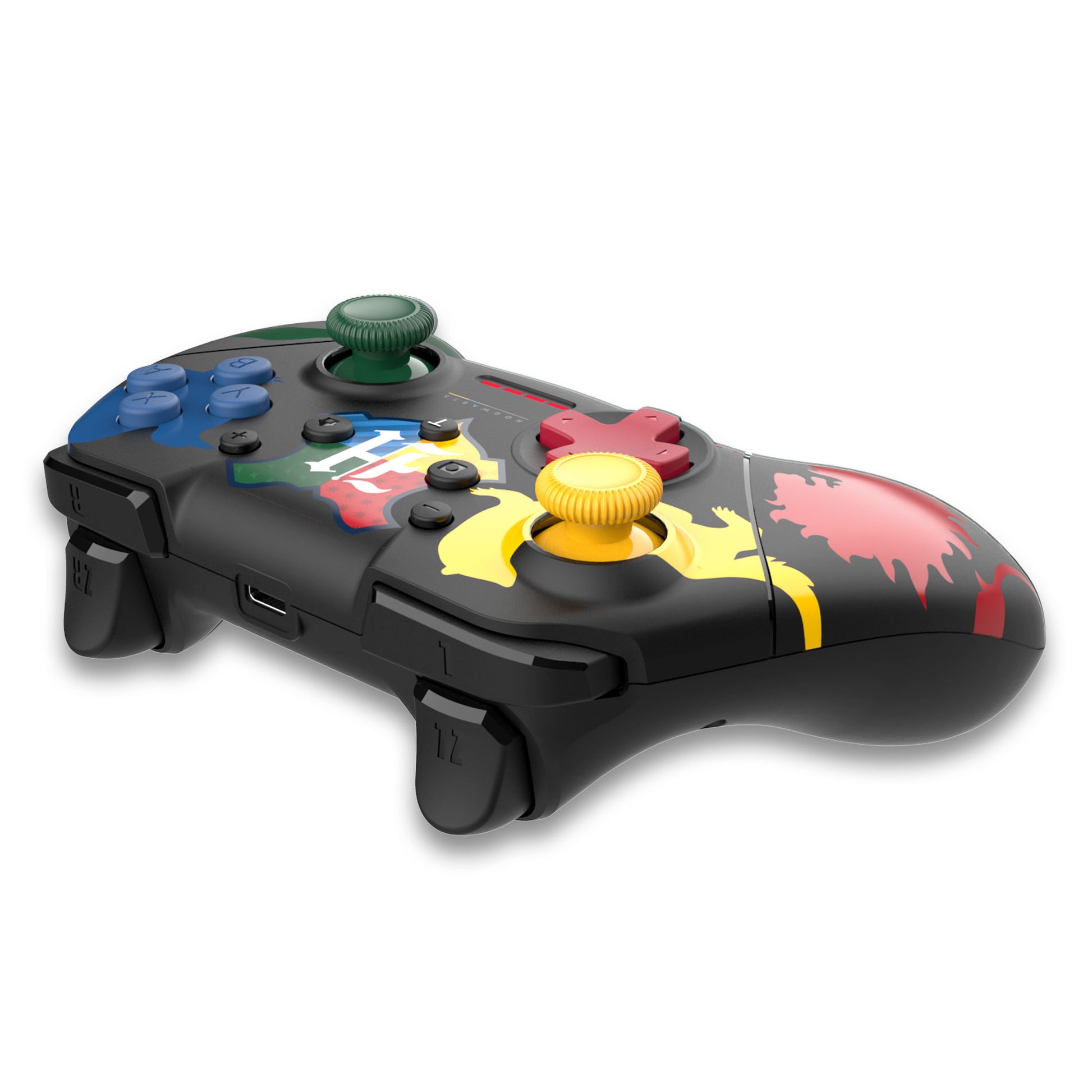 Manette sans fil Harry Potter pour Nintendo Switch et PC, design aux couleurs des quatre maisons de Poudlard. Double vibration, gyroscope et autonomie de 6 à 8 heures.