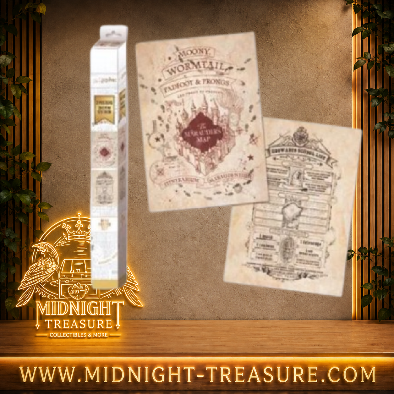 Set de 2 posters Harry Potter Map & School List 52 x 38 cm avec Carte du Maraudeur et liste scolaire de Poudlard au style parchemin vintage.
