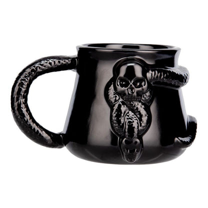 Mug Harry Potter – Marque des Ténèbres – 330 ml. Mug 3D noir en forme de chaudron avec crâne et serpent sculptés, inspiré du symbole des Mangemorts.