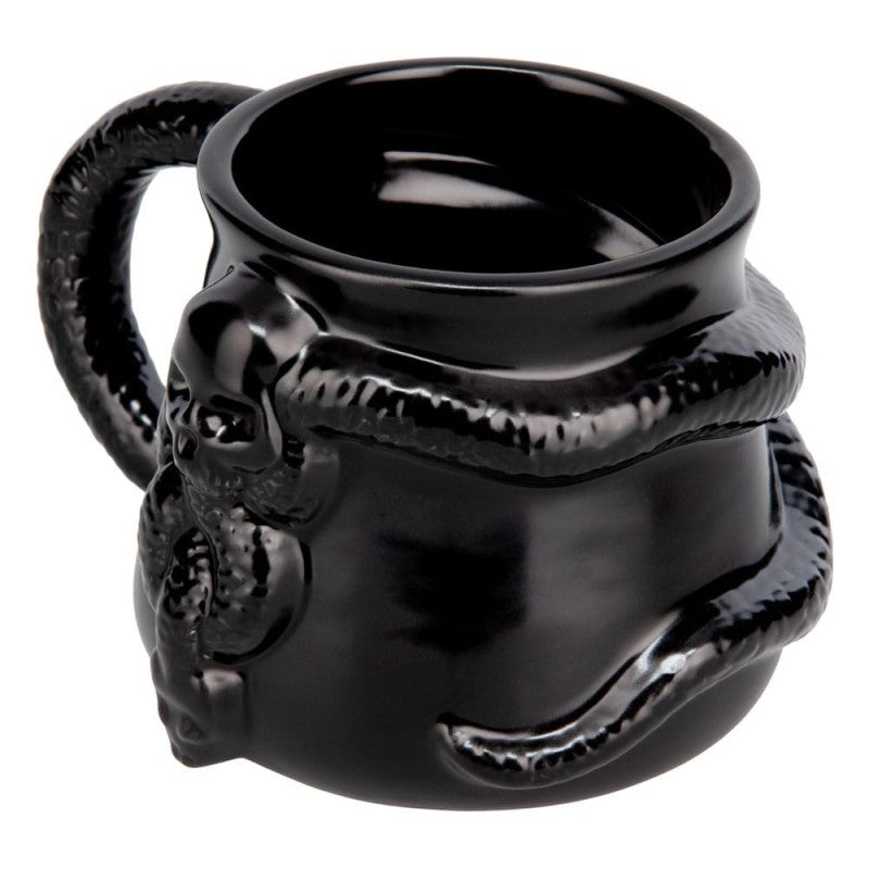 Mug Harry Potter – Marque des Ténèbres – 330 ml. Mug 3D noir en forme de chaudron avec crâne et serpent sculptés, inspiré du symbole des Mangemorts.