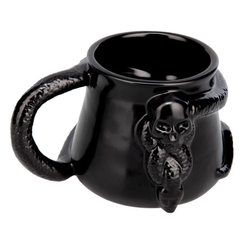 Mug Harry Potter – Marque des Ténèbres – 330 ml. Mug 3D noir en forme de chaudron avec crâne et serpent sculptés, inspiré du symbole des Mangemorts.