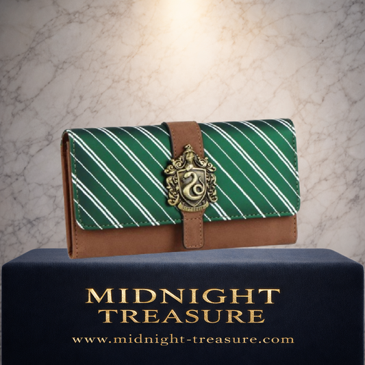 Portefeuille Harry Potter Serpentard en similicuir vert et marron avec grand blason métallique serpent