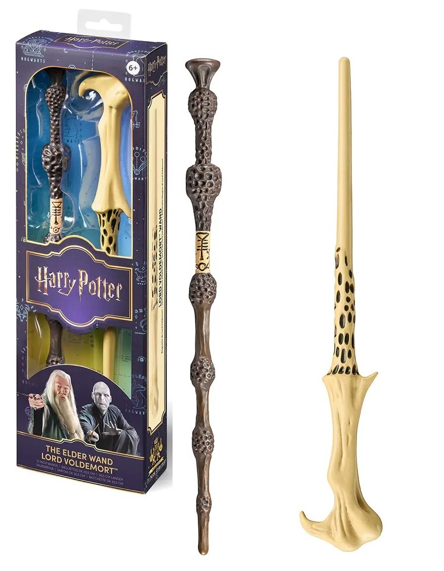 Set Harry Potter – 2 Baguettes PVC (30 cm) – Lord Voldemort & Baguette de Sureau. Coffret collector sous licence officielle avec deux baguettes mythiques.