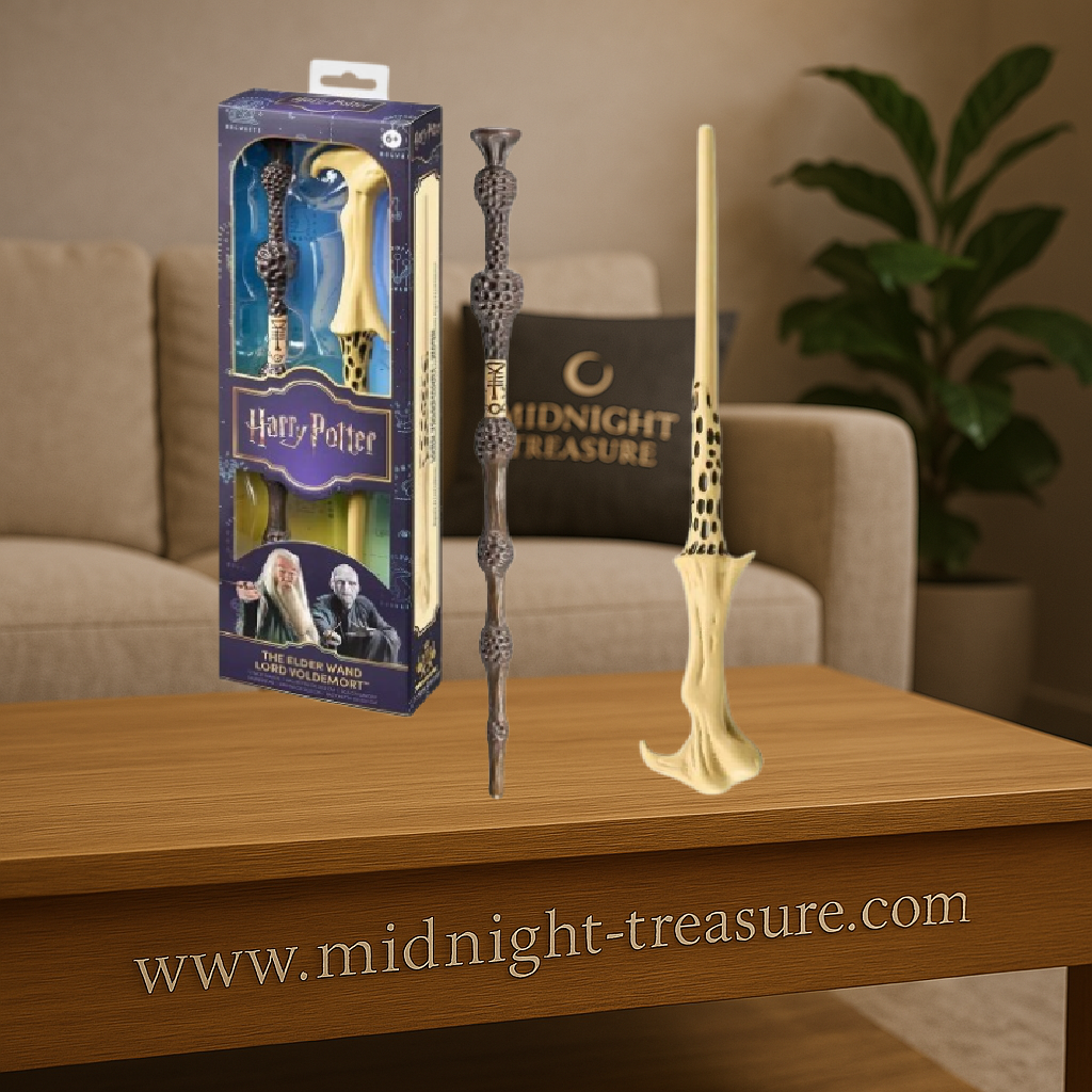 Set Harry Potter – 2 Baguettes PVC (30 cm) – Lord Voldemort & Baguette de Sureau. Coffret collector sous licence officielle avec deux baguettes mythiques.