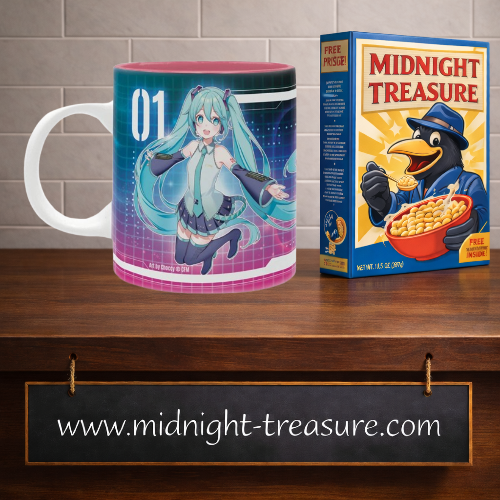 Mug Hatsune Miku Cyberpunk 320 ml ABYstyle en céramique avec illustrations de Miku, numéro 01 et décor futuriste turquoise rose et violet.