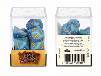🎲🌊 Lot de Dés – Fusion Bleu Ciel et Bleu – Set Complet 7 Pièces en Boîte – Jeu de Rôle 💙🎲