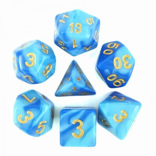 🎲🌊 Lot de Dés – Fusion Bleu Ciel et Bleu – Set Complet 7 Pièces en Boîte – Jeu de Rôle 💙🎲