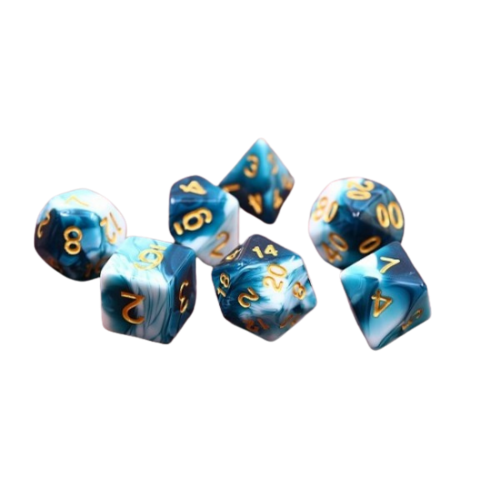 🎲🖋️ Lot de Dés – BlueInk – Set Complet 7 Pièces en Boîte – Jeu de Rôle 🌊🎲