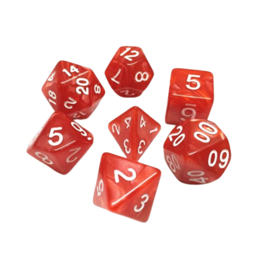 🎲🔥 Lot de Dés – Rouge Nacré – Set Complet 7 Pièces en Boîte – Jeu de Rôle ✨🎲