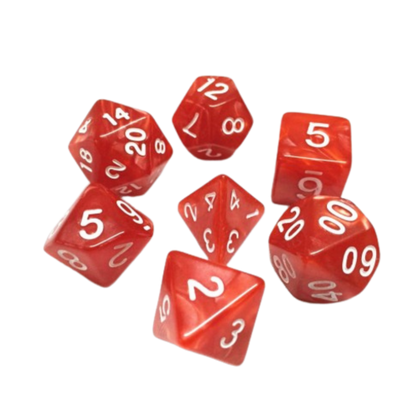 🎲🔥 Lot de Dés – Rouge Nacré – Set Complet 7 Pièces en Boîte – Jeu de Rôle ✨🎲