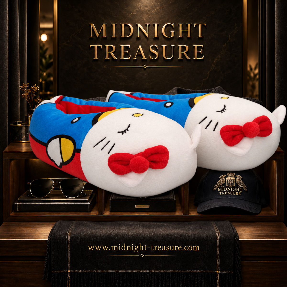 Paire de chaussons Hello Kitty 3D taille 36/37 avec visage rembourré et nœud rouge