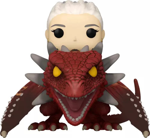 Funko Pop! Rides House of the Dragon – Rhaenys Targaryen with Meleys (N°124). Figurine représentant Rhaenys Targaryen chevauchant le dragon Meleys, dans une scène emblématique de la série.